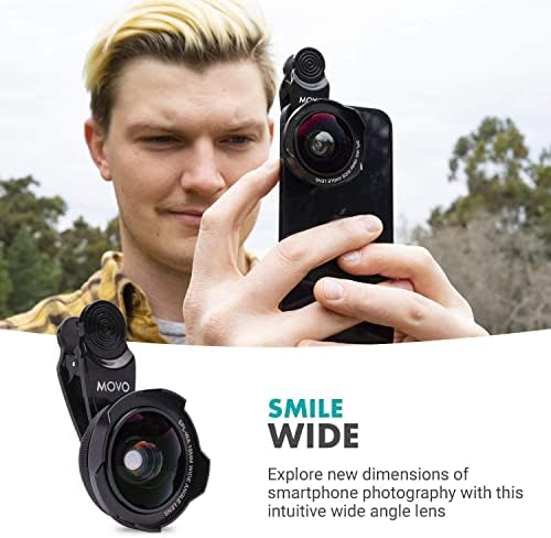 Movo SPL-WA 18mm širokougaoni objektiv sa univerzalnim držačem za kopče - širokougaoni objektiv za iPhone, Android pametni telefon i tablete-komplet sočiva kamere za mobilni telefon sa širokougaonim objektivom za iPhone za panoramske fotografije