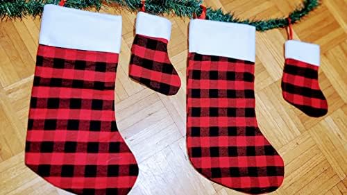 4pcs 2 velike 2 malene crvene / crne kockirane božićne čarape - Božićne čarape - čarape za odrasle - Dječje čarape - Čarape za kućne ljubimce - Dekor za odmor - Dekor za odmor - Božićni dekor