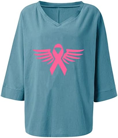 Royal Blue Teen Girl Hork majice 3/4 rukav vrhovi Thirt Vneck posteljina krila Ispiši labavi fit majice od raka dojke 2023 m9 S