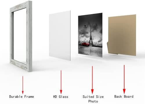 JOOYHOOM 5x7inch uznemireni bijeli Drveni okviri za slike pakuje 5 sa staklom visoke definicije za dekor stola ili zida, 7 x 5 inča uznemireni okviri za fotografije bijelog zida u galeriji Set od 5