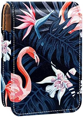 Estetski Flamingos Tamna Pozadina Mala Futrola Za Ruž Sa Ogledalom Za Torbicu, Izdržljiva Kožna Kozmetička