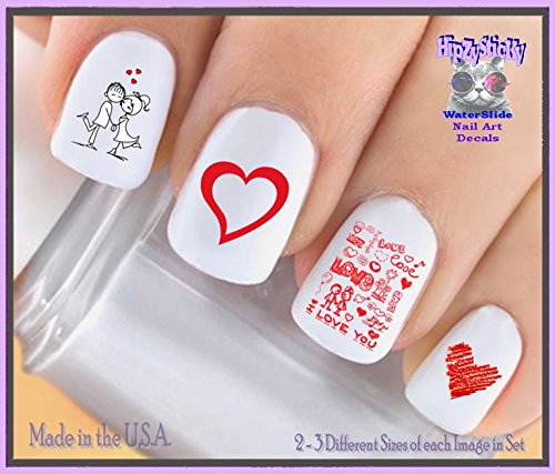 Holiday Valentines Day-Happy Valentines 7605 Boy Girl Kisses Love Doodle Red Hearts WaterSlide Naljepnice