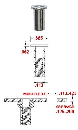 A01-200 aluminijumska rivet-matica obična završna obrada 5 / 16-18 x .125-.200 Grip Raspon