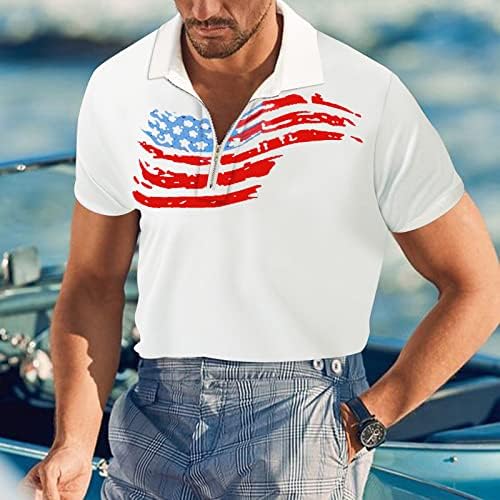 HDDK MENS PATRIOTSKI POLO majice Zipper ovratnik Ljetni kratki rukav Golf vrhovi 4. jula Američka zastava Radna majica