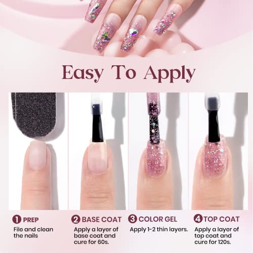 MIZHSE Pink Glitter Gel lak za nokte, 12 ml svjetlucavog Gel laka dijamantski sjajni UV LED namočite Gel lak za nokte za salonsku Umjetnost noktiju Kućni DIY manikir