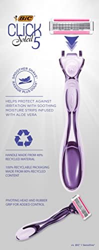 Bic Click 5 Soleil ženski brijač koji se može ponovo napuniti, 40% reciklirana plastična ručka