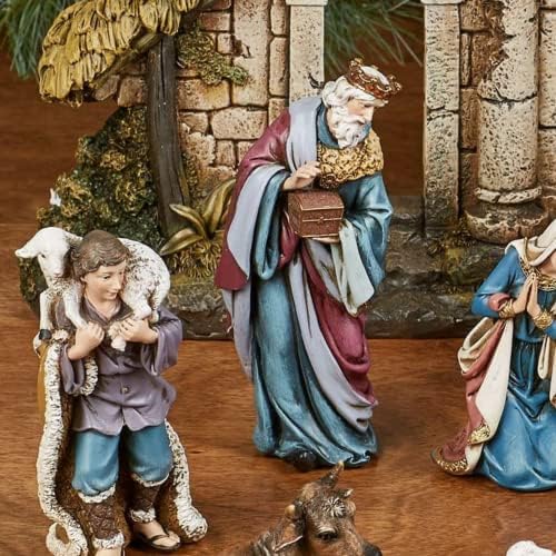 Heirloom rođenje figure Multi Warm petnaest Komad Set | Božić scena dekor | slikao ručno | Tri Kralja, anđeo