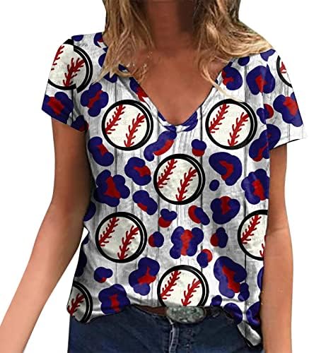 Ljetni vrhovi za žene kratki rukav ženski rukav za petal V izrez kratki rukav bejzbol dugačke majice za