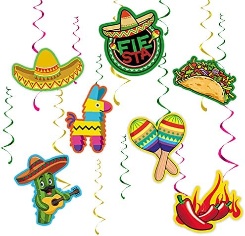 Hying 28pcs meksička fiesta viseći vrtložni ukrasi za zabavu, karton meksički fiesta cinco de mayo stropki viseći kotlić za taco utorak rođendanski dekor