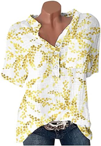 Elegantne majice za žene dugmad sa kragnom V vrat labavi dnevni kratki rukavi džepovi cvjetni ljetni Tee