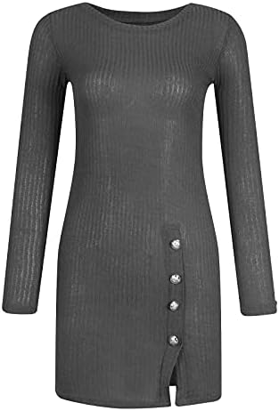 Ženska seksi džemper haljina čvrsta boja bočna proreza tanka o-izrez Dužina dugih rukava džemper zima