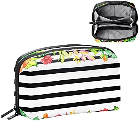 Vodootporne kozmetičke torbe, Putne kozmetičke torbe Flower Black White Stripe Pattern, multifunkcionalne