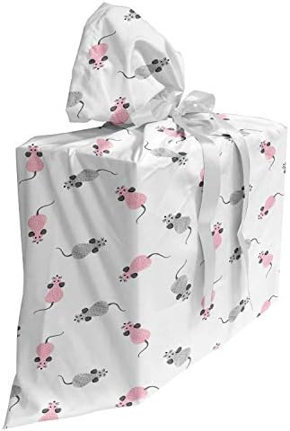 Lunarable Mouse Fabric poklon torba, crtani miševi u sivoj i ružičastoj boji grafički životinjski sastav, poklon