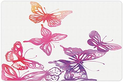 Lunarable apstraktna prostirka za kućne ljubimce za hranu i vodu, Ombre dizajn priroda Bugs tematski leptiri