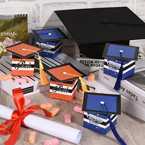 MGZTTHW diplomski poklon kutija, 30pcs 2023 maturant kutije za maturu sa tasselima, narančasti plavi čestitamo po kutijama za razredu Diplomiraj dekorativne dekoracije favorizira
