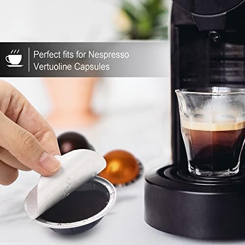 Ramieyoo aluminijumski folijski poklopac za višekratnu Nespresso Pods Vertuoline, 200pcs aluminijumske folije poklopci za ponovnu upotrebu mahuna za kavu kompatibilne sa Nespresso Vertuo kapsulom