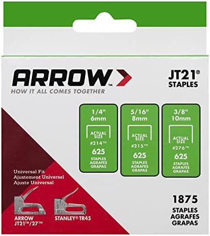 Arrow 21mp1 JT21 tanke žičane spajalice Multipack za klamerice i klamerice, koristi se za presvlake, zanate,opće popravke, uključuje veličine od 1/4 inča, 5/16 inča i 3/8 inča, 1875-pakovanje,