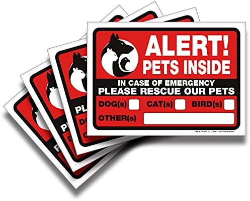 Isyfix Pets inside Alert Signs Stickers - 4 Pack 7x5 Inch - za prozor, vrata, dom, ured, samoljepljivi