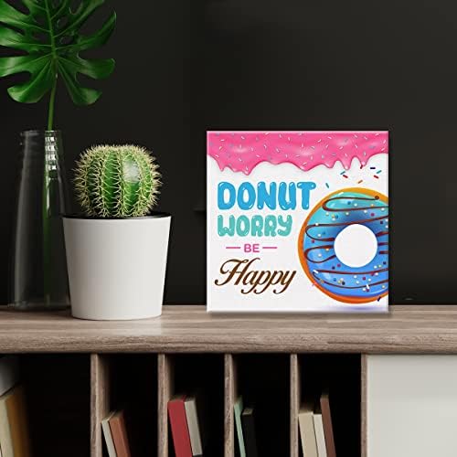 Donut Worry be Happy Sign Canvas Wall Art 8 x 8 Inch Summer Donuts Canvas Print Painting Framed
