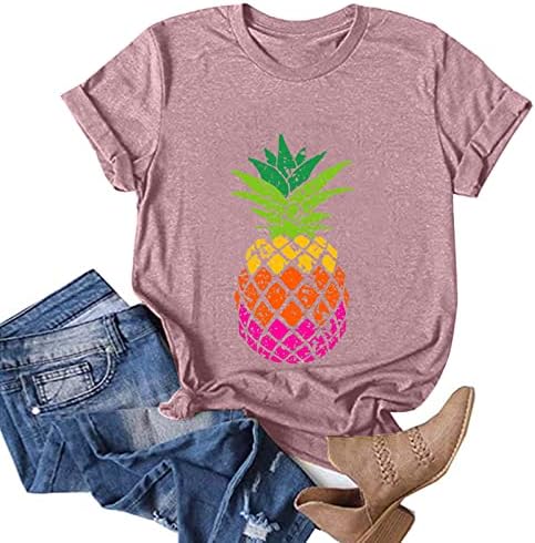 Slatki ljetni vrhovi za žene, sladak ananas tiskani ljetni odmor kratki rukav majica casual grafički tees