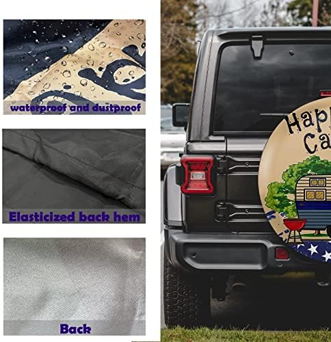 Jusen Happy Camper Flag Rezervni poklopac guma sa američkim zastorom zaštićenim za zastavu Konačni kotač za kamion TRUCK TRUCK TRAILER SUV RV Camper Trailer Priključci
