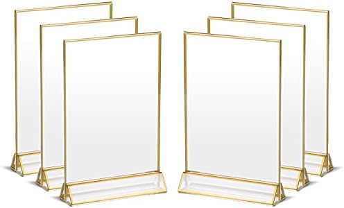 Uniqooo držači akrilnih natpisa sa zlatnim obrubom, portretnim pogledom, pakovanjem dvostranog prozirnog okvira od 6 | 4x6 inča, savršeni za svadbeni prijem, središnji dio, ukras, zabavu, godišnjicu, događaj