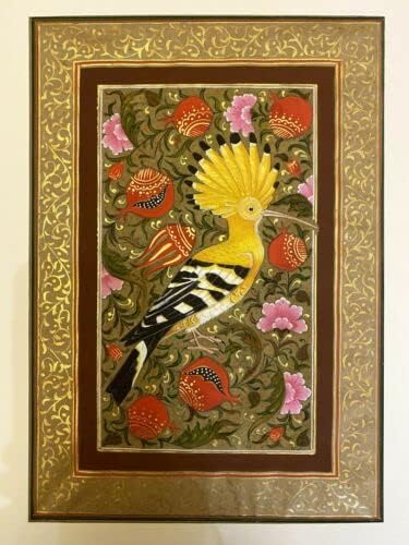 Minijaturna slika perzijski umjetnički rad svileni papir ručno rađeni Hoopoe 14x8. 4
