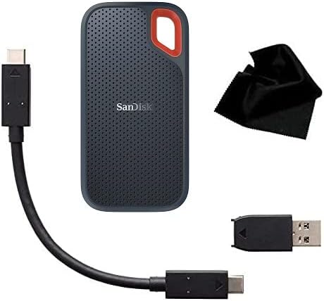 KWALICABLE San Disk Extreme 1TB Prijenosni vanjski SSD | do 550 MB / USB-C / USB 3.1 / voda & otporna na prašinu / sa krpom za čišćenje od mikrovlakana