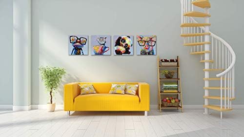 Moderna životinjska platna Print zidna Umjetnost savremena Panda Sretna mačka žaba s naočarima slika umjetničko djelo 4 ploče slika za spavaću sobu dječja soba spremna za vješanje