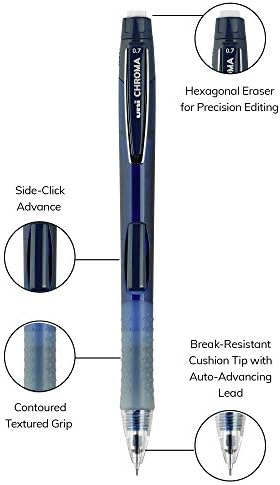 Uniball Chroma Mehanička olovka Woth punjenje i gumica za gumicu, 0,7 mm, HB, crna olovna, asortirane cijevske boje, 4 / set