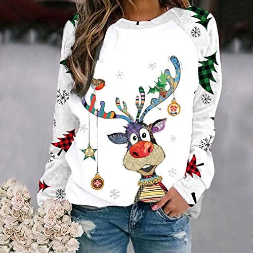 Božić majice za žene Dugi rukav slatka grafički Casual Crewneck sob duksevi modni pulover vrhovi