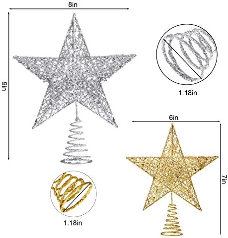 Božićna stabla od metala blistala je zvezdani topper za ukrašavanje na kućnog ukrasa Xmas Tree, 2pcs zlato i srebro
