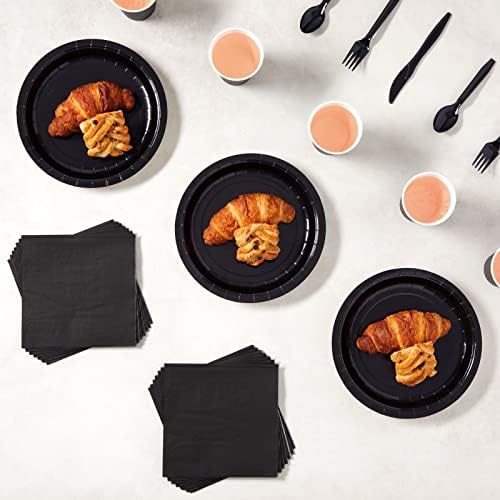 Juvale Crni pribor za zabavu od 144 komada sa tanjirima, salvetama, šoljama i priborom za jelo za bankete