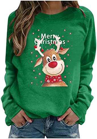 Modni džemperi za žene Sretan Božić slova Print košulje Dugi rukav posada vrat labave Casual