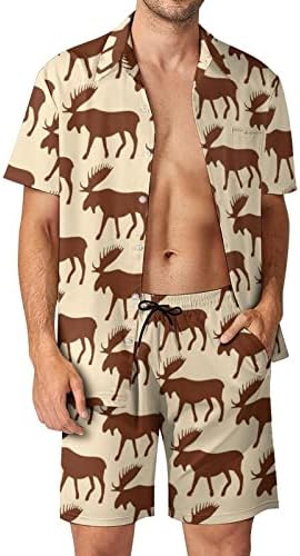Moose jeleni uzorak muškarci 2 komada Havajska set majica s kratkim rukavima s kratkim rukavima, hlače na