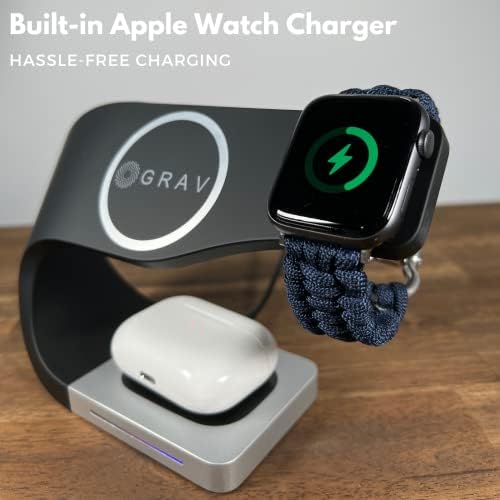 GRAV Wave Charge LFX-178; 3 u 1 bežična stanica za punjenje; kompatibilno sa Apple iPhone, Apple Watch i Airpods; 15w MagSafe stanica za punjenje; 18w Qualcomm 3.0 USB Adapter za brzo punjenje;