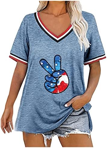 Majica za žene Američka zastava Patriotski tees kratki rukav casual bluza Soft V Nevk vrhovi Dnevne majice neovisnosti