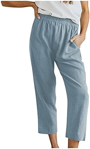 Pamučne posteljine za žene ravne noge ljetne plaže elastične hlače na plažama Ženske hlače Ležerne kancelarijske hlače pantalone