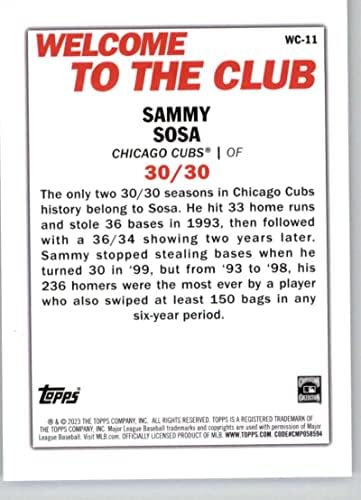 2023 TOPPS Dobrodošli u klub WC-11 Sammy Sosa Chicago Cubs Baseball Trgovačka kartica