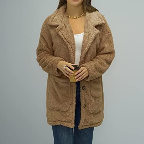 Narhbrg Shaggy jakna za šećetu za ženske zimske kapute za zimsku kaput sa dugim kaputom Fuzzy Fleece gumb prema dolje gornje odjeće