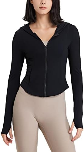 Gihuo ženska jakna s dugim rukavima Yoga duksevi lagani puni zip ubodne košulje s rupama s palcem