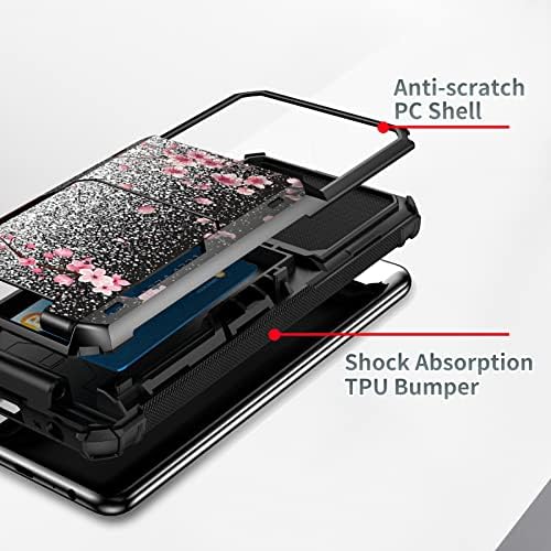 SROJDHFJB Black Glitter Sakura for iPhone 14 Pro Max Wallet Case with Card Holder ID Slot