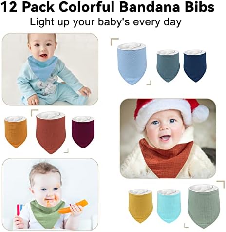 Muslin Baby Bibs- 12 Pack Band Bandana Drool Bibs pamuk za uniseks dječake Djevojke, 12 čvrste boje postavljene za zujanje drobljenje hrane