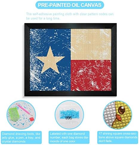 Retro Texas Zastava okruglih bušilice Dijamantni setovi slikarskih setova sa okvirom Viseća slika Art za kućni zidni dekor Poklon