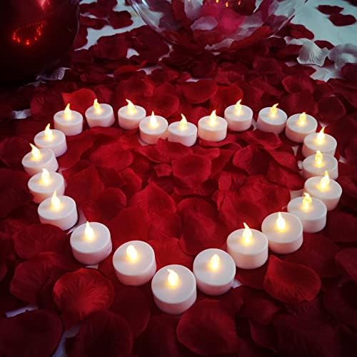 Mesiyacu LED čaj, lampica za čaj za bateriju, svijeće bez plame sa 1000 komada Romantične ružine latice, treperenje električne lažne svijeće za obljetni dekor zabave za svadbeni stol