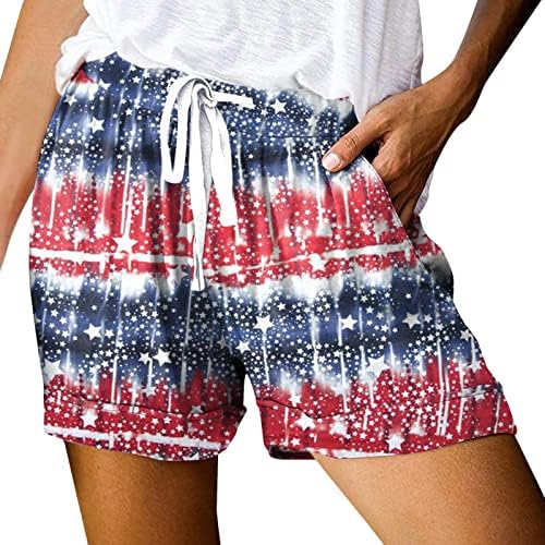 Ruiruilico Patriotske ženske kratke hlače 2023. 4. srpnja Ljetne cašice Elastične tačke plaže s džepovima