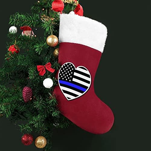 Policija tanka plava linija Američka zastava Božićne čarape za čarape sa plišanim kaminom visi