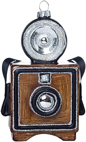 Set 2 staklo Vintage Kamera ukras za Božić ukras, slatka ručno puhano staklo Kamera Božić Ornament, veliki