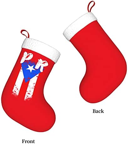 QG ZZX Božićne čarape sa bijelim super mekom plišanom manžetnom Puerto Rico PR zastava Xmas Božićne ukrase Čarape
