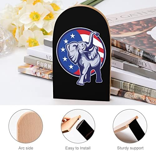 Elephants USA Zastava Drvo Bookends Non-Skid dekorativni držač knjiga Book Stop police za teške knjige
